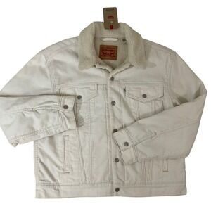 Levis Corduroy‎ Sherpa Lined Trucker Jacket Cream White L NWT